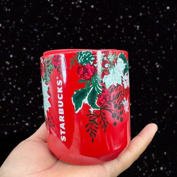 Starbucks Holiday Red White Green Poinsettia Christmas Ceramic Mug Cup 8oz ￼￼22 - Picture 6 of 11